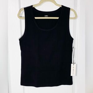 NWT Three Dots Heritage Ribbed Knit Scoop Neck Rocker Tank Top Black XL